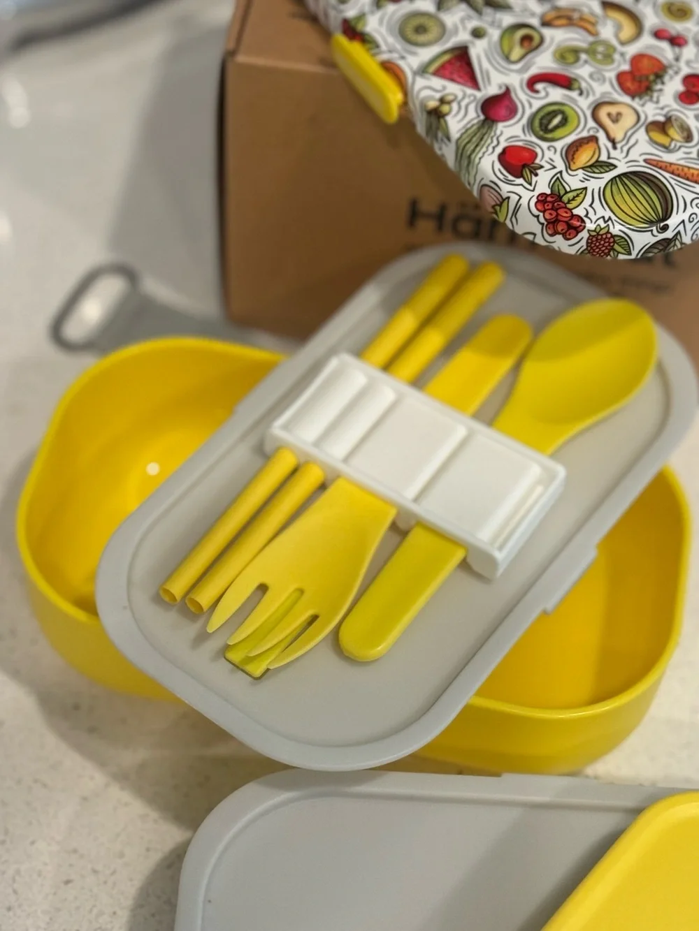 Yellow & White Decorative Bento Lunch Box